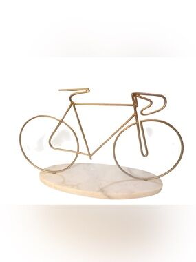 Gold Metal Bicycle Sculpture Marble Base Modern Desk Decor Cyclist Art 12”